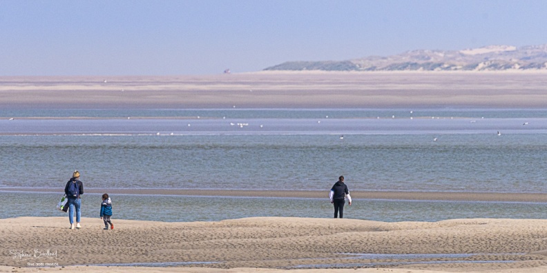 Promeneurs sur les bancs de sable au Hourdel à marée basse