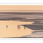 Crépuscule depuis le panorama sur la baie de Somme au Crotoy et pêcheurs de crevettes au haveneau