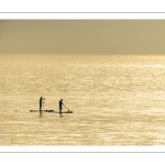 Paddle sur la plage de Cayeux-sur-mer au soleil couchant