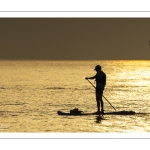 Paddle sur la plage de Cayeux-sur-mer au soleil couchant