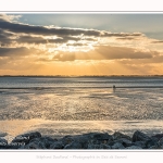 Crépuscule sur la plage du Crotoy et coucher de soleil - Saison : Hiver - Lieu : Le Crotoy, Baie de Somme, Somme, Picardie, Hauts-de-France, France. Twilight on Crotoy beach and sunset - Season: Winter - Location: Le Crotoy, Somme Bay, Somme, Picardie, Hauts-de-France, France.