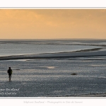 Crépuscule sur la plage du Crotoy et coucher de soleil - Saison : Hiver - Lieu : Le Crotoy, Baie de Somme, Somme, Picardie, Hauts-de-France, France. Twilight on Crotoy beach and sunset - Season: Winter - Location: Le Crotoy, Somme Bay, Somme, Picardie, Hauts-de-France, France.