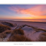 Coucher de soleil sur les dunes entre Fort-Mahon et la Baie d'Authie - Peu Ã  peu le soleil disparait Ã  l'horizon et colore le ciel au dessus des dunes du Marquenterre. Saison : Hiver - Lieu :  Fort-Mahon, cÃ´te Picarde, Somme, Picardie, France