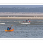 France, Somme (80), Baie de Somme, Le Hourdel, Pirogues indonésienne et canoé-kayak lors des grandes marées; les embarcations viennent attendre le flot et le mascaret à l'entrée de la baie et remontent ensuite aidées du fort courant, parfois accompagnés des phoques; certains échoue leur embarcation sur les bancs de sable pour regarder passer les oiseaux délogés par la marée // France, Somme (80), Bay of the Somme, Le Hourdel, Indonesian canoes and canoe-kayak during high tides; the boats come to wait for the flow and the tidal bore at the entrance of the bay and then go up helped by the strong current, sometimes accompanied by the seals; some fail their boat on the sandbanks to watch the birds dislodged by the tide