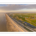 France, Somme (80), Baie de Somme, Cayeux-sur-mer, Ault, Le Hâble d'Ault, cet ancien port est devenu un polder protégé de la mer par le cordon de galets qui forme une digue  (vue aérienne) // France, Somme (80), Baie de Somme, Cayeux-sur-mer, Ault, Le Hâble d'Ault, this old port has become a polder protected from the sea by the pebble cord that forms a dike.  (aerial view)