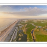 France, Somme (80), Baie de Somme, Cayeux-sur-mer, Ault, Le Hâble d'Ault, cet ancien port est devenu un polder protégé de la mer par le cordon de galets qui forme une digue  (vue aérienne) // France, Somme (80), Baie de Somme, Cayeux-sur-mer, Ault, Le Hâble d'Ault, this old port has become a polder protected from the sea by the pebble cord that forms a dike.  (aerial view)