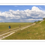 Cyclistes et randonneurs sur le chemin le long des mollières au Cap hornu