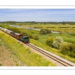 France, Somme (80), Baie de Somme, Noyelles-sur-Somme, Le petit tran de la baie de Somme (vue aérienne) // France, Somme (80), Baie de Somme, Noyelles-sur-Somme, the little train in the bay of Somme (aerial view)
