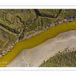 France, Somme (80), Baie de Somme, Le Crotoy, Les mollières de la Baie de Somme (vue aérienne), chenaux et végétation aux teintes variées créent des mini paysages abstraits // France, Somme (80), Baie de Somme, Le Crotoy, Salted meadows in Baie de Somme (aerial view), channels and vegetation in various shades create mini abstract landscapes