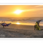 Kitesurf sur la plage de Fort-Mahon un soir d'hiver