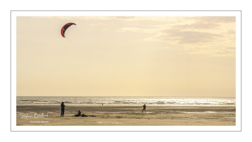 Famille jouant au cerf-volant sur la plage