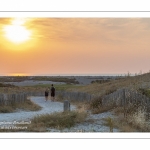 Soleil couchant sur l'entrée du chemin menant à la plage de la Mollière d'Aval